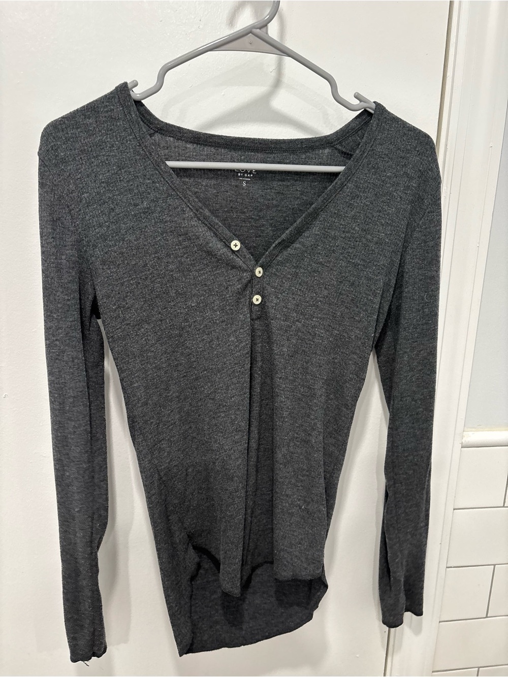 GAP Charcoal Long Sleeve V-Neck Henley